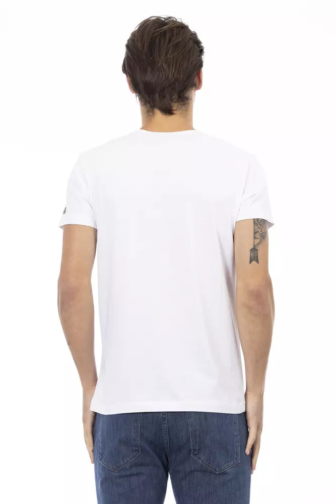 - Elegant V-Neck Designer Tee with Chic Front Print