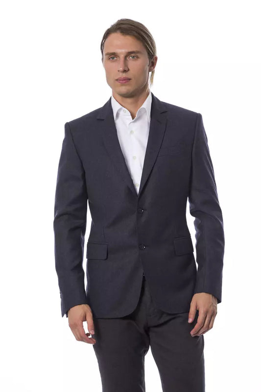 - Elegant Blue Wool Single-Breasted Blazer