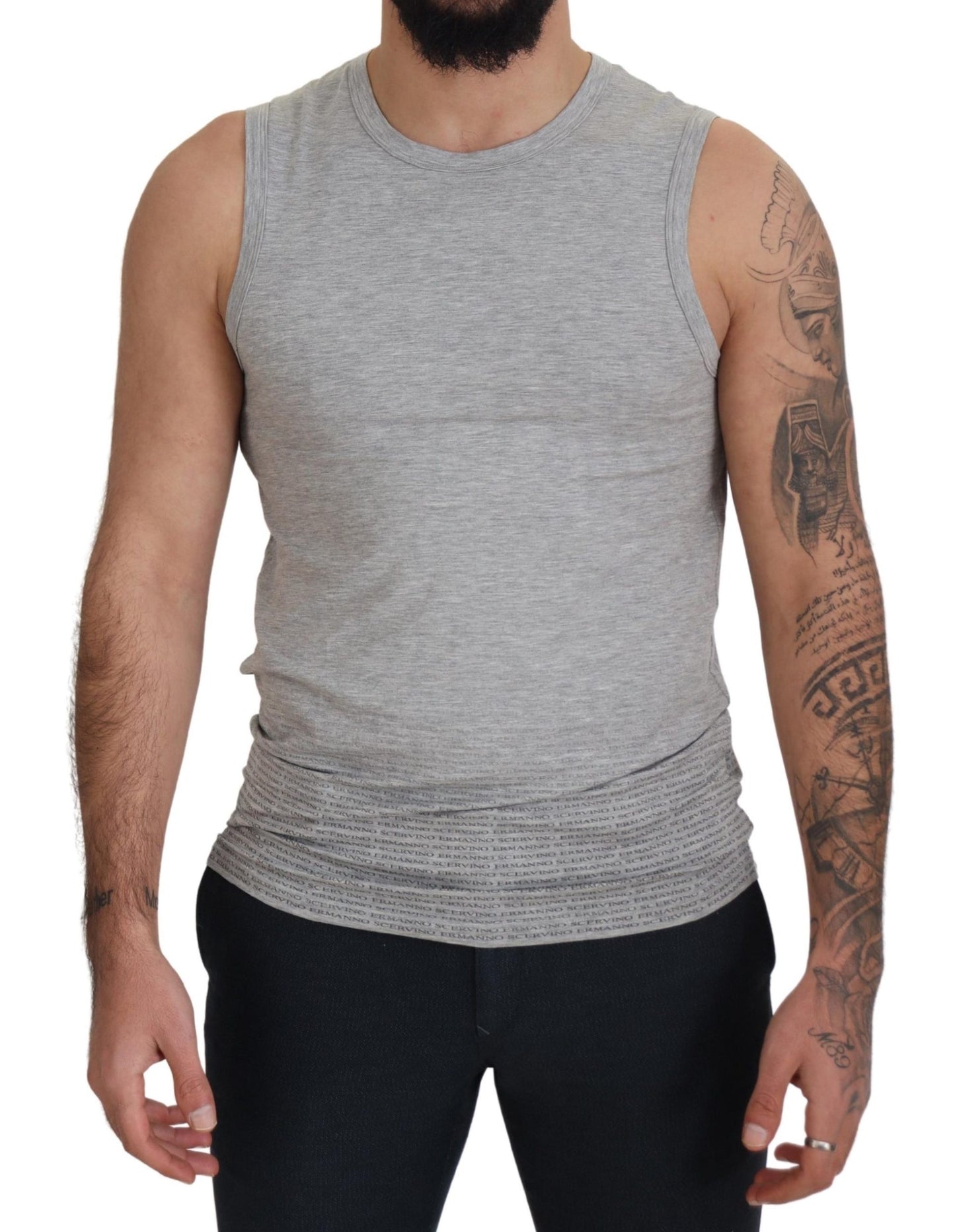 - Chic Gray Sleeveless Crewneck Tee