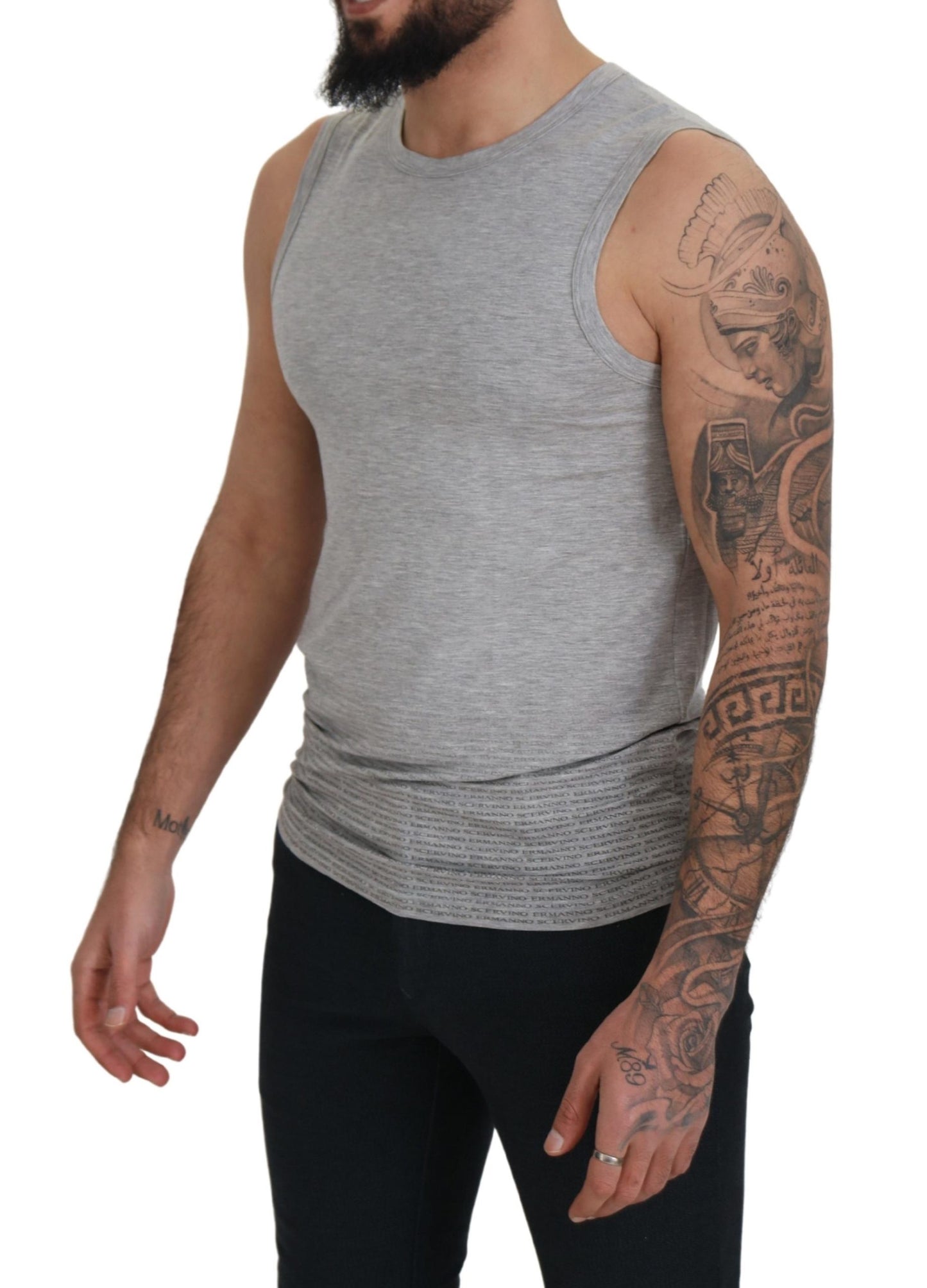 - Chic Gray Sleeveless Crewneck Tee