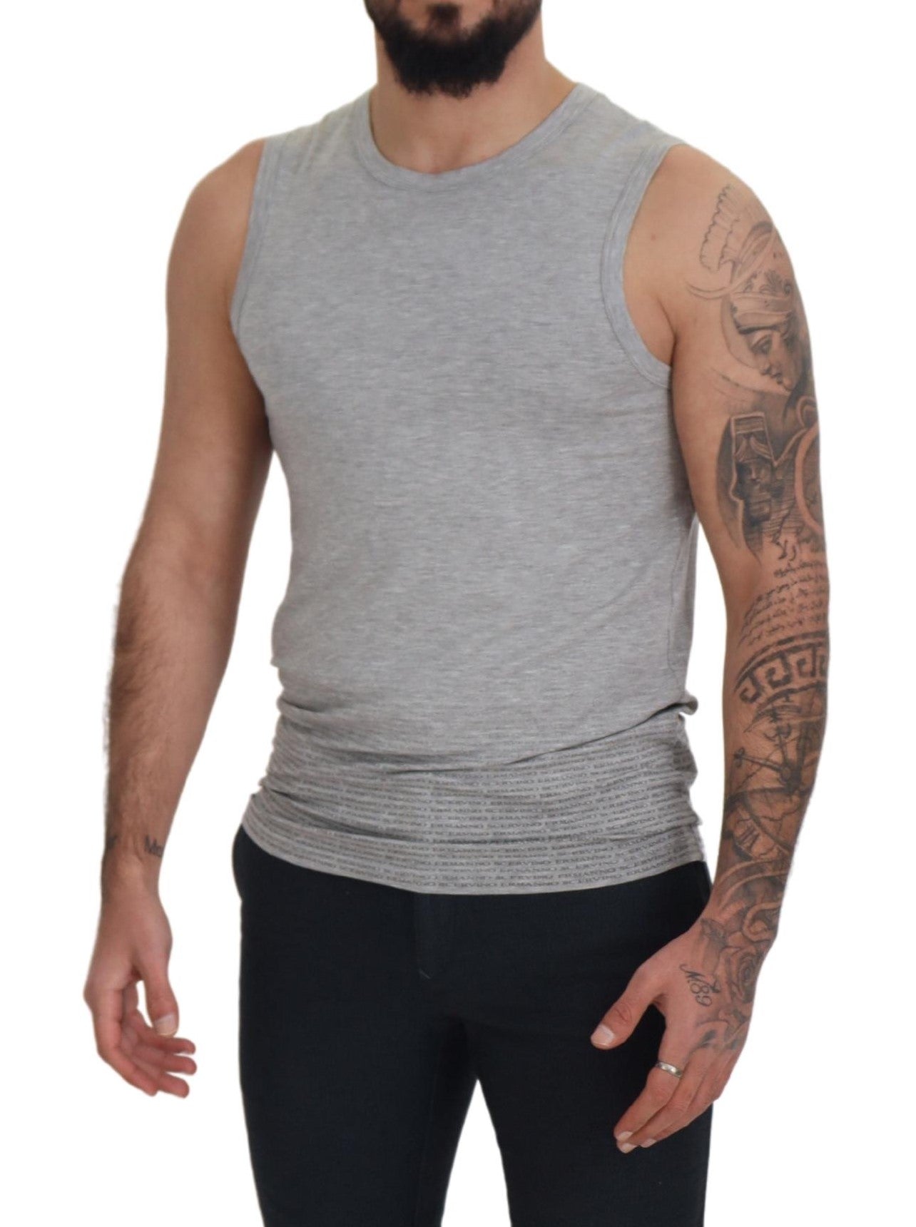 - Chic Gray Sleeveless Crewneck Tee