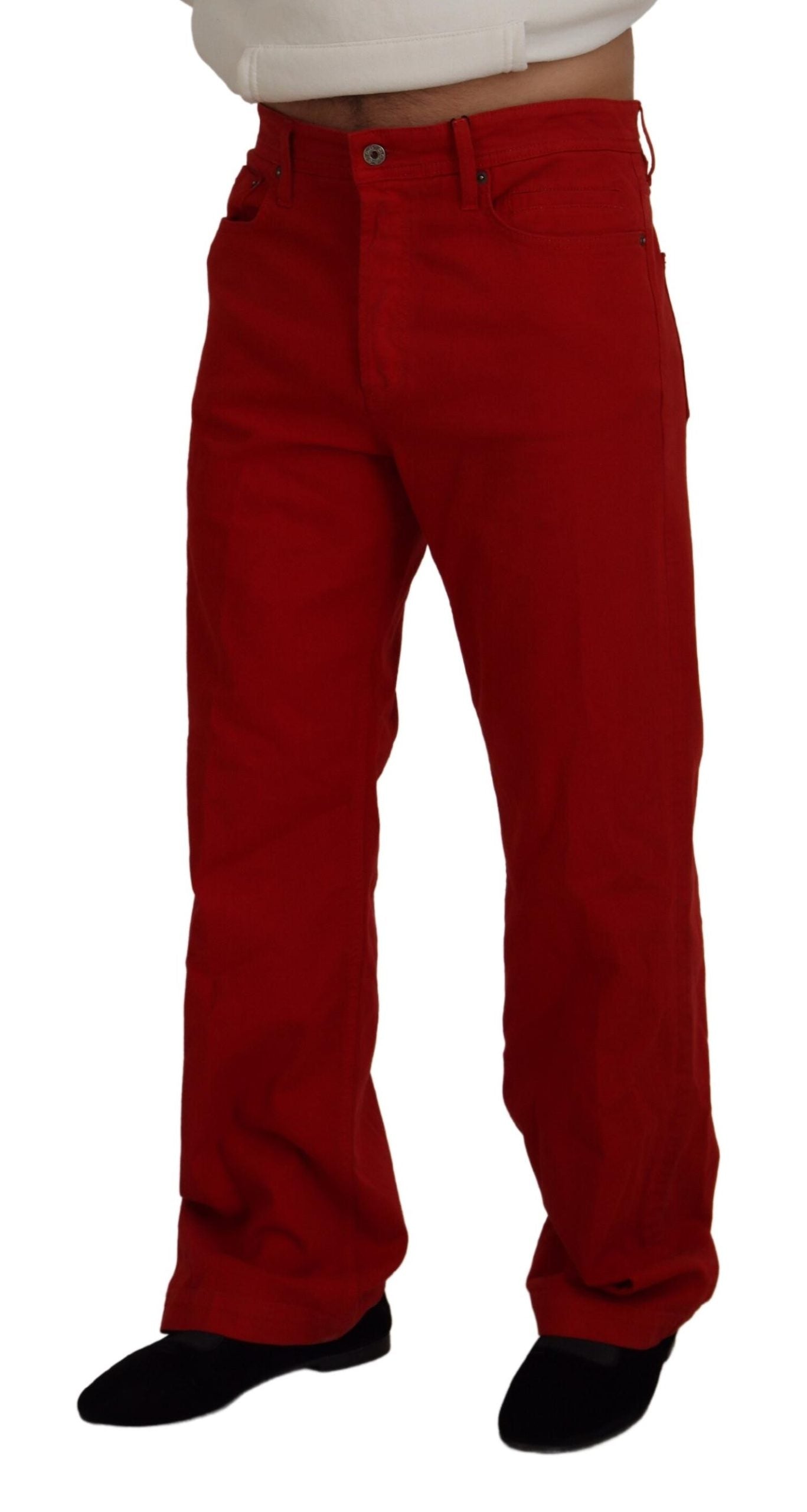 - Chic Red Cotton Denim Pants