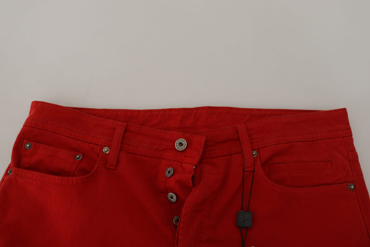 - Chic Red Cotton Denim Pants