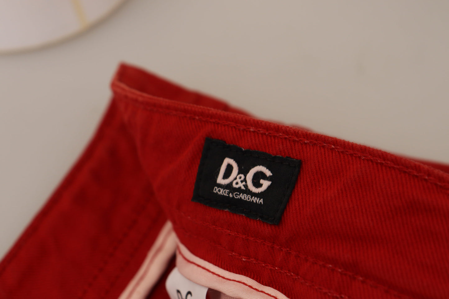- Chic Red Cotton Denim Pants