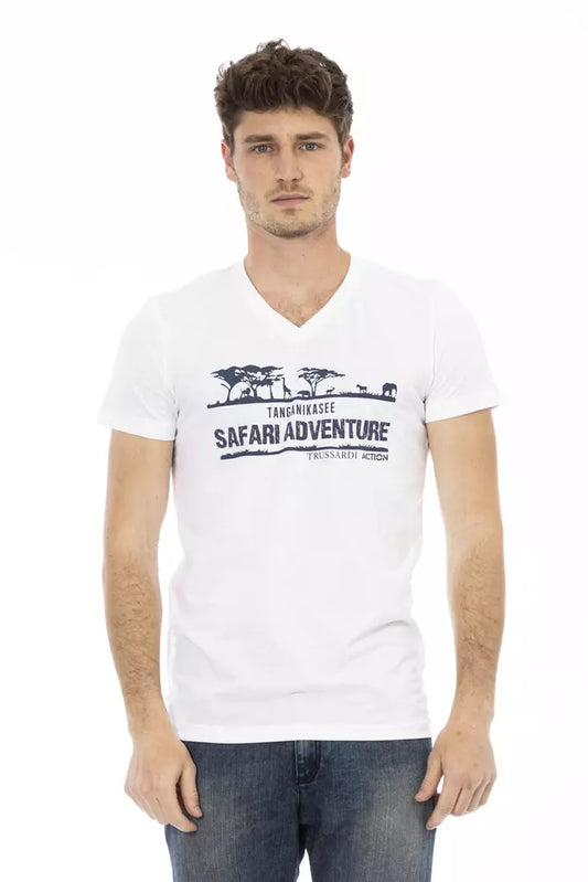 - White Cotton Men's V-Neck T-Shirt