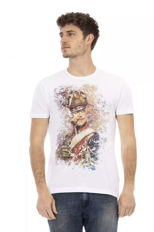 - Sleek White Cotton Blend Tee with Graphic Front