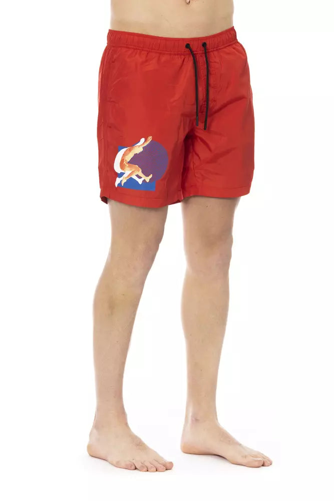 - Red Polyester Men Swim Short