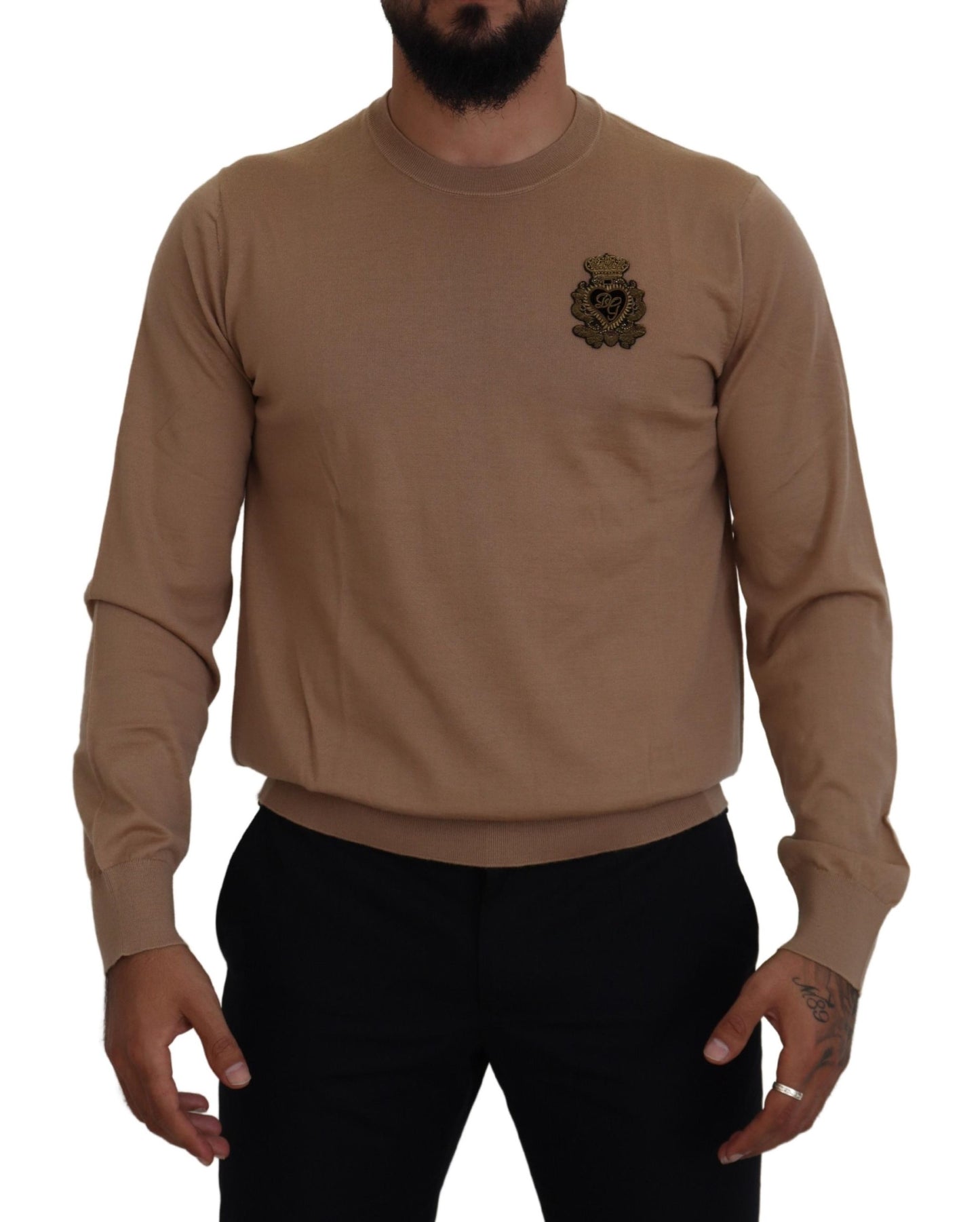 Beige Cashmere Crewneck Pullover Sweater - The Luxe Alliance