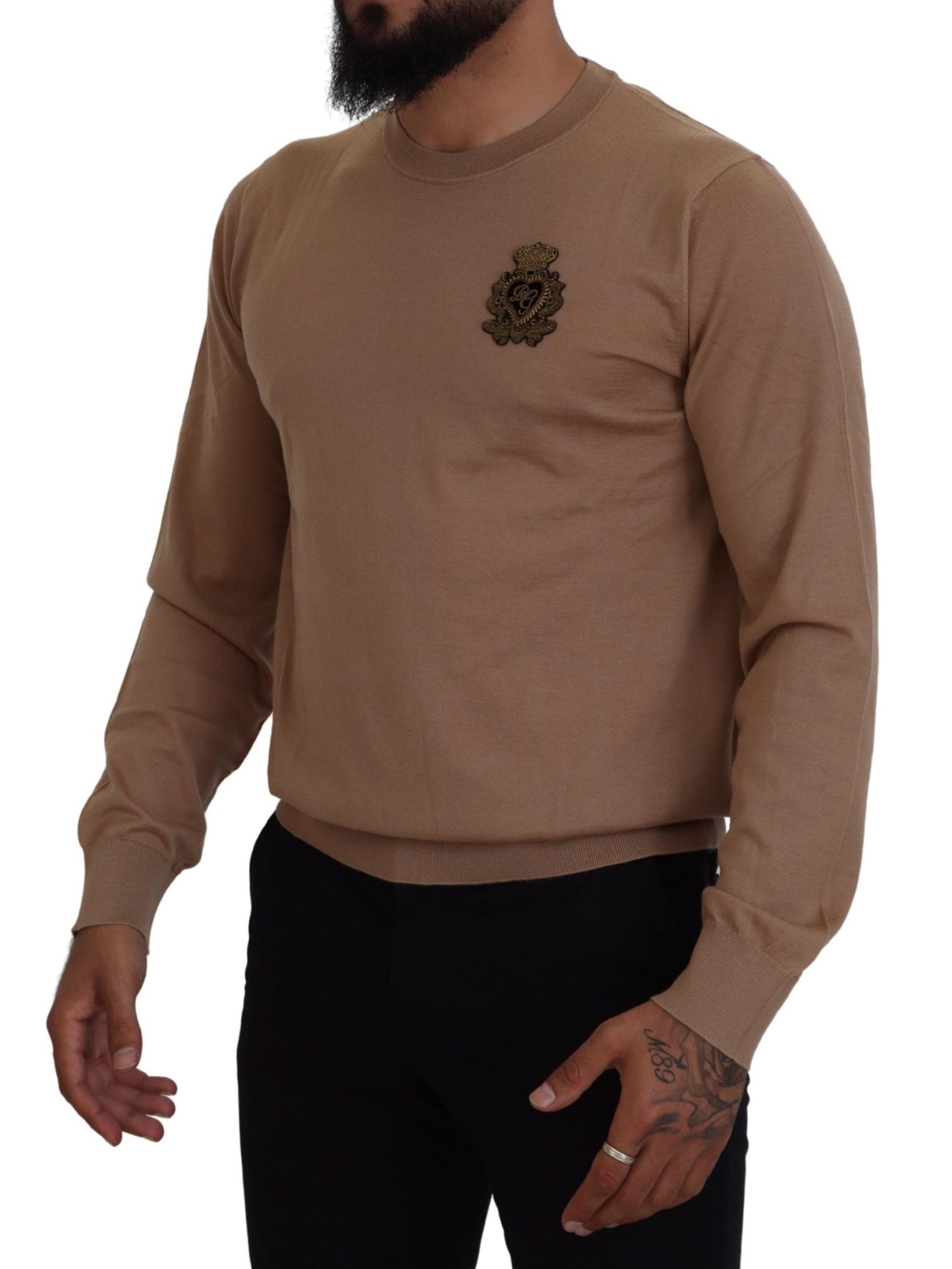 Beige Cashmere Crewneck Pullover Sweater - The Luxe Alliance