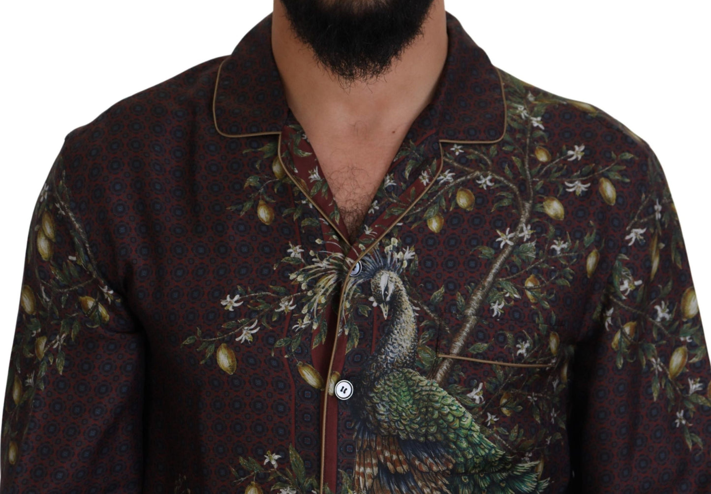 - Ostrich Print Silk Satin Men's Pajama Style Shirt