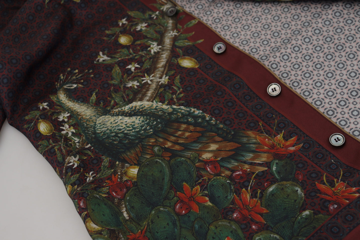 - Ostrich Print Silk Satin Men's Pajama Style Shirt