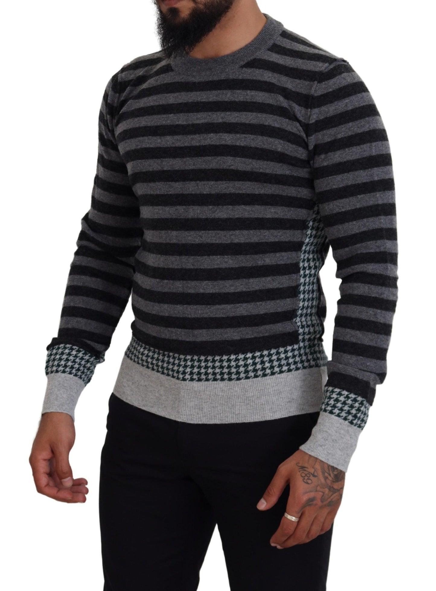 - Elegant Striped Wool Crewneck Sweater
