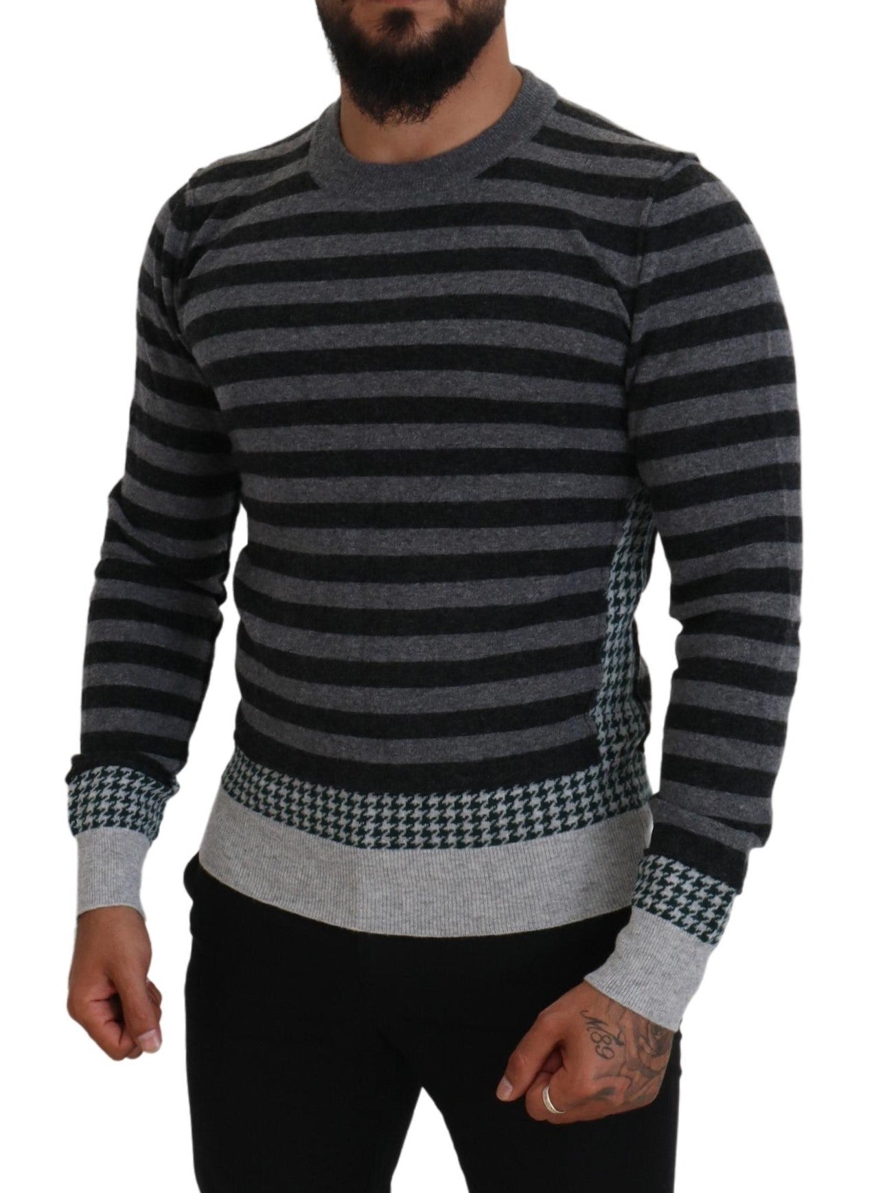 - Elegant Striped Wool Crewneck Sweater