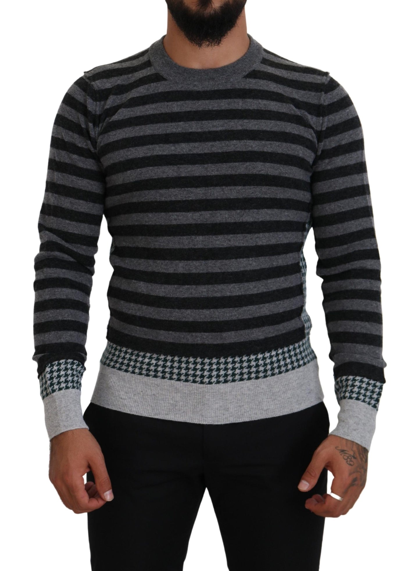 - Elegant Striped Wool Crewneck Sweater