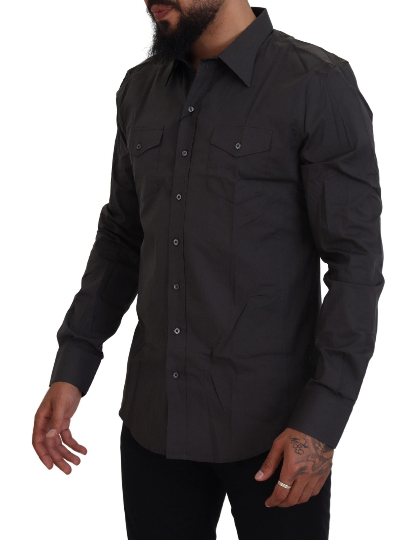 - Elegant Gray Sicilia Slim Fit Dress Shirt