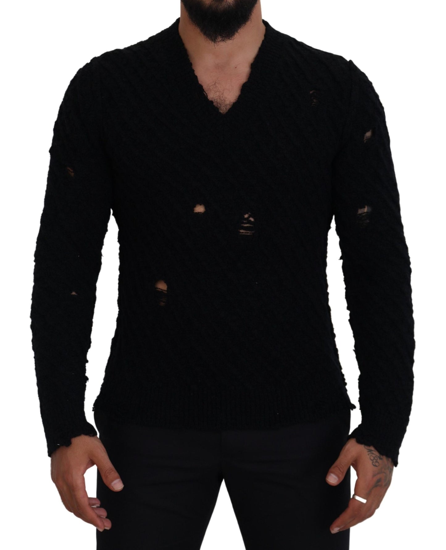 - Elegant Black Wool-Blend V-Neck Sweater