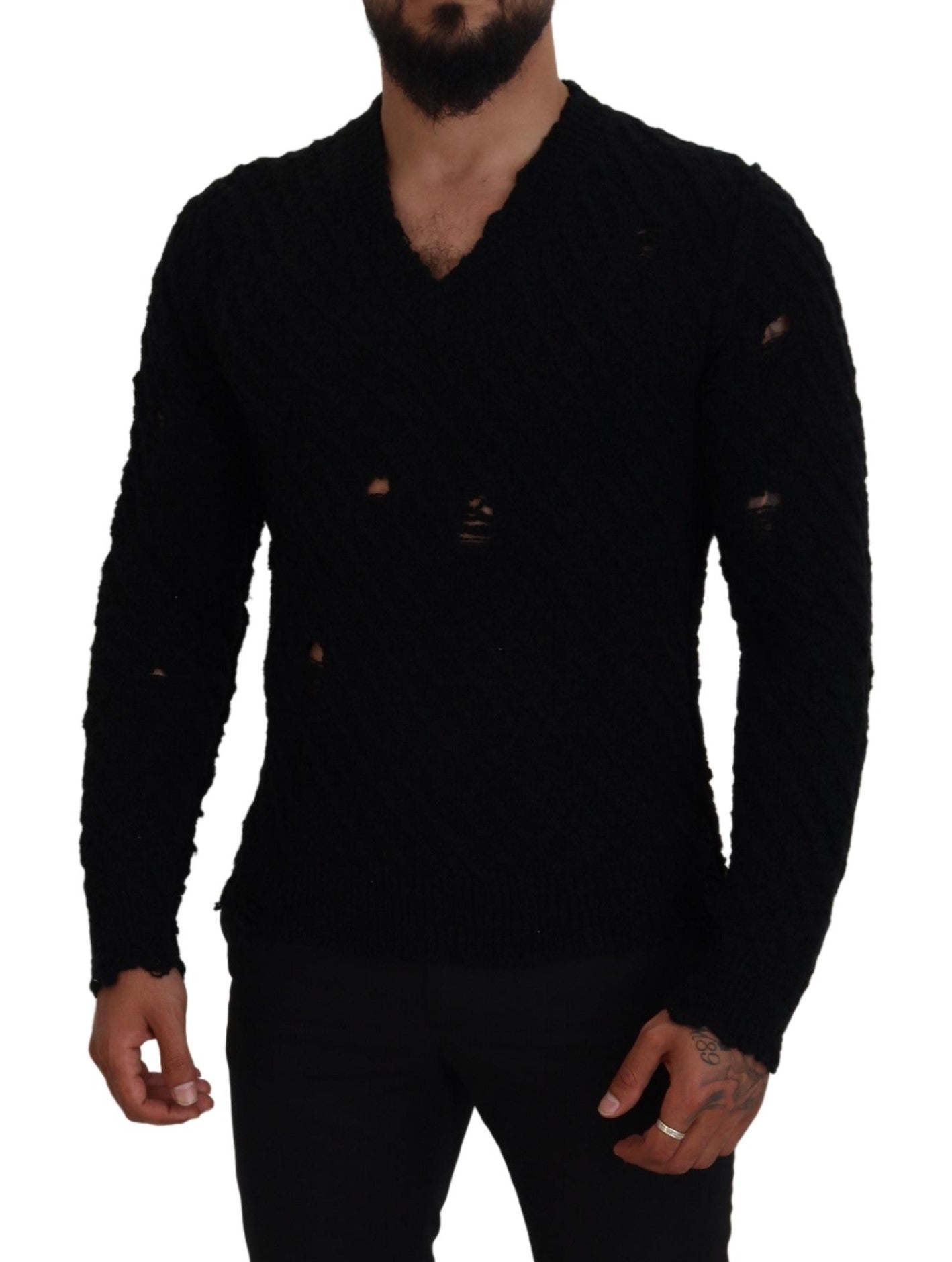 - Elegant Black Wool-Blend V-Neck Sweater