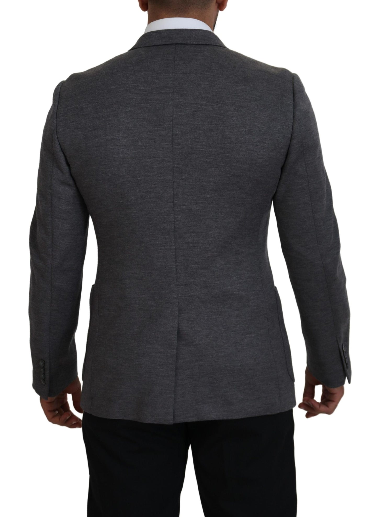 - Elegant Gray Wool Blazer with Bee Crown Embroidery