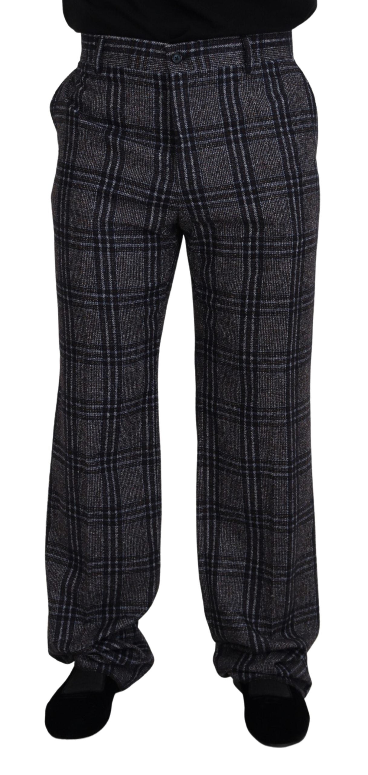- Elegant Gray Checkered Alpaca Blend Pants