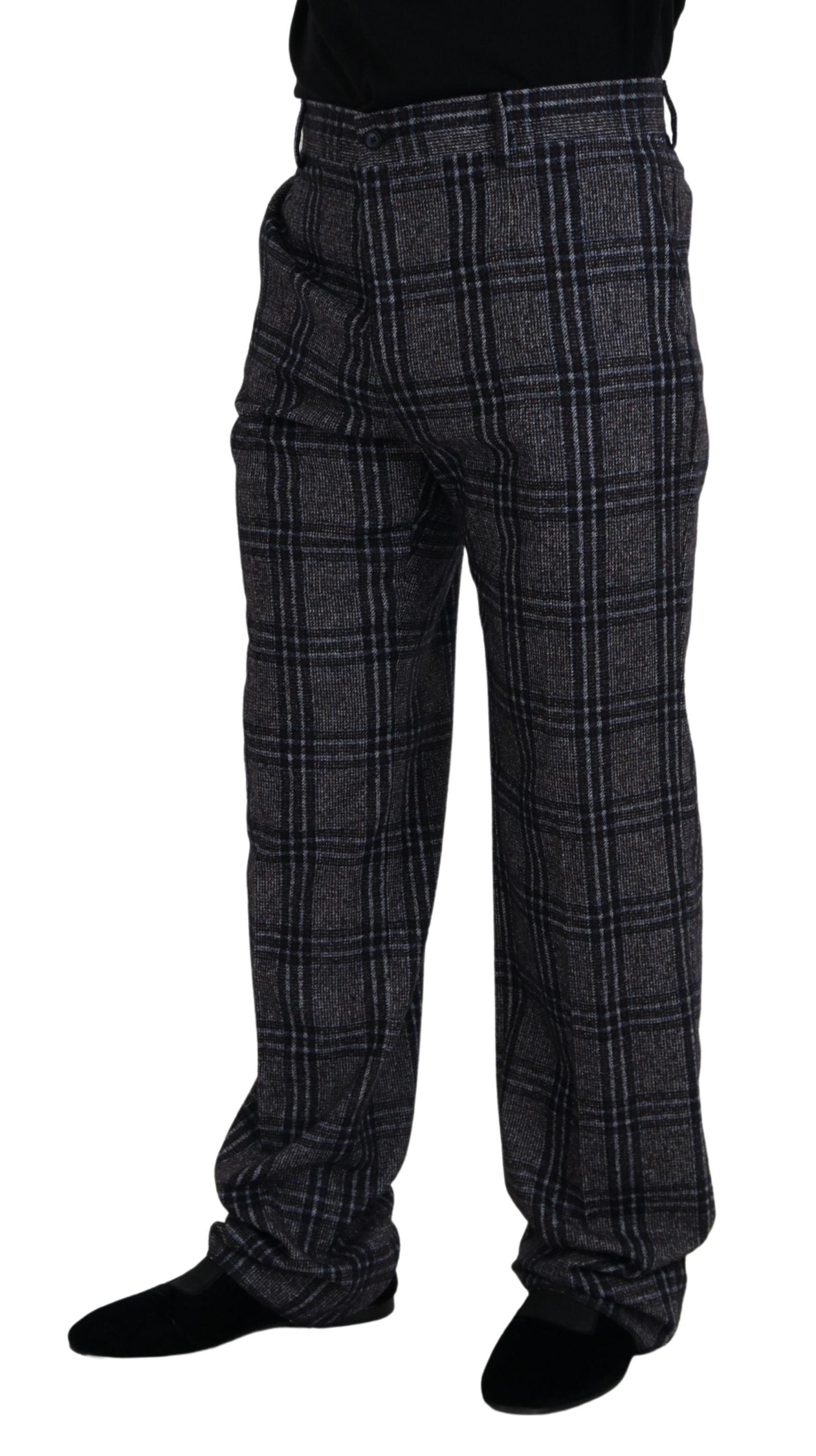 - Elegant Gray Checkered Alpaca Blend Pants