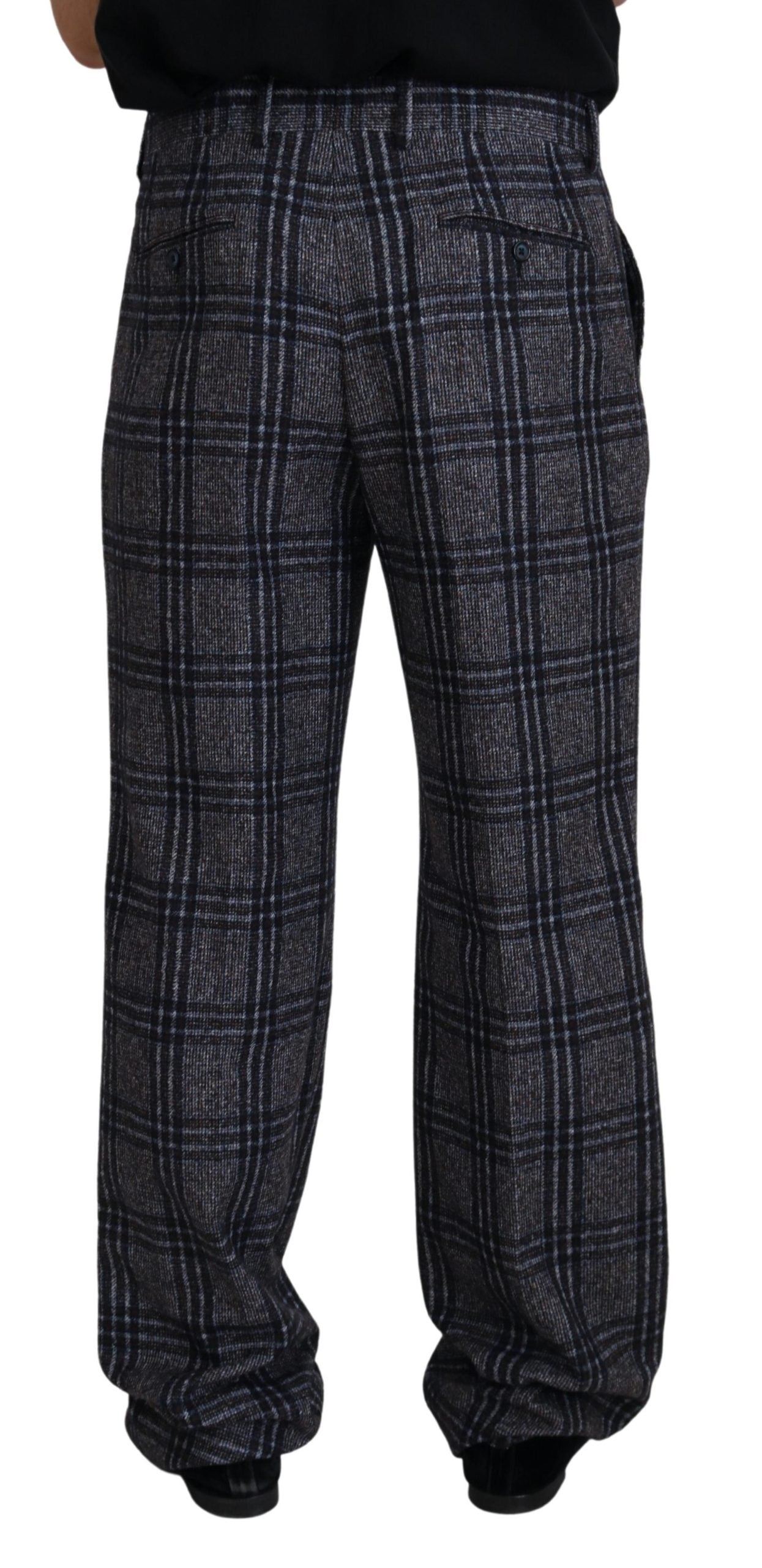 - Elegant Gray Checkered Alpaca Blend Pants