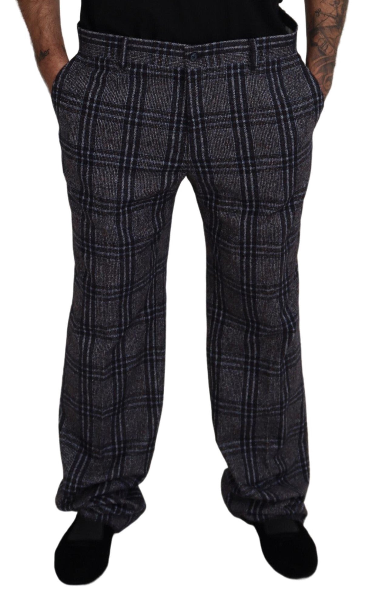 - Elegant Gray Checkered Alpaca Blend Pants