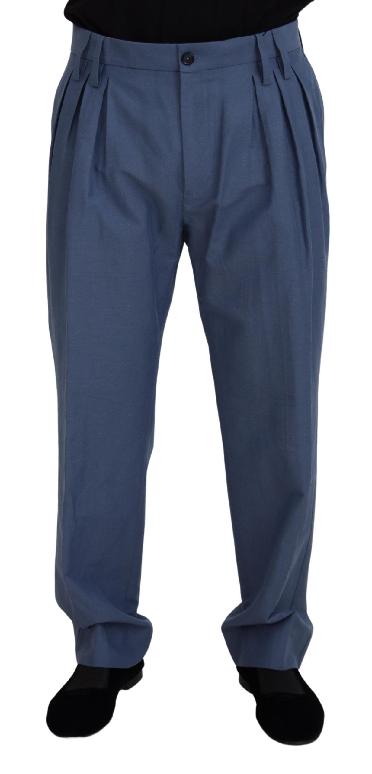 - Elegant Blue Linen-Cotton Blend Trousers