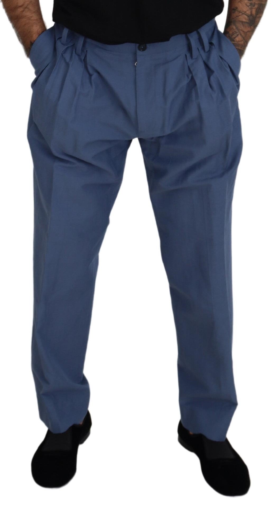 - Elegant Blue Linen-Cotton Blend Trousers