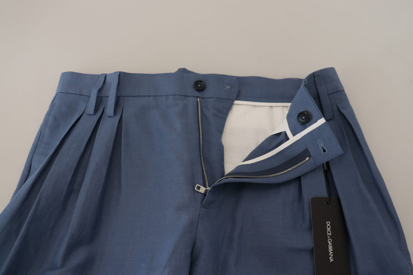 - Elegant Blue Linen-Cotton Blend Trousers