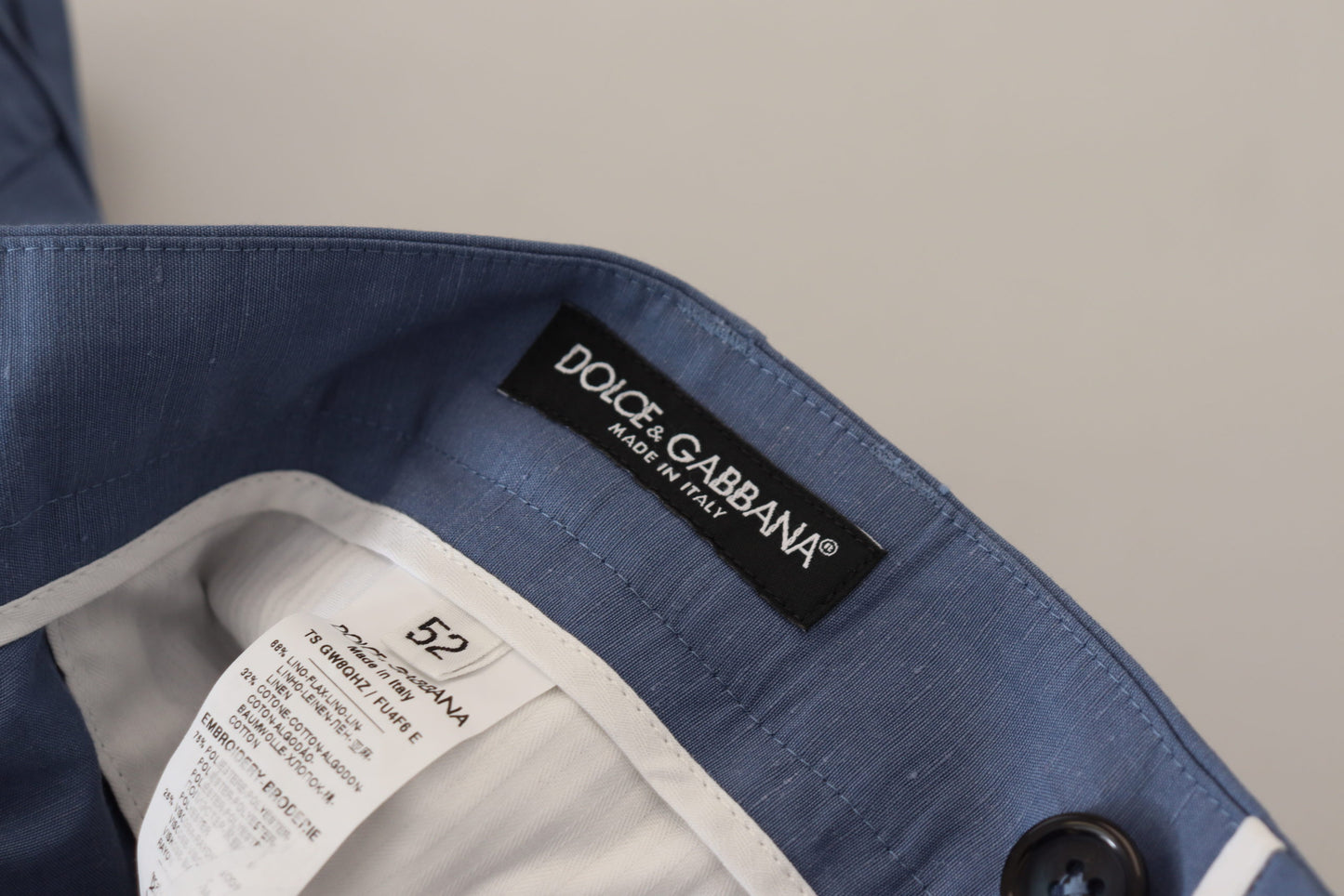- Elegant Blue Linen-Cotton Blend Trousers
