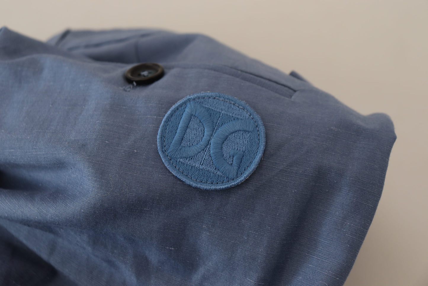 - Elegant Blue Linen-Cotton Blend Trousers