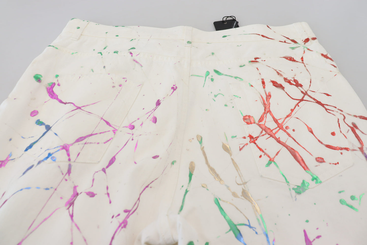 - Chic White Splash Print Denim Pants