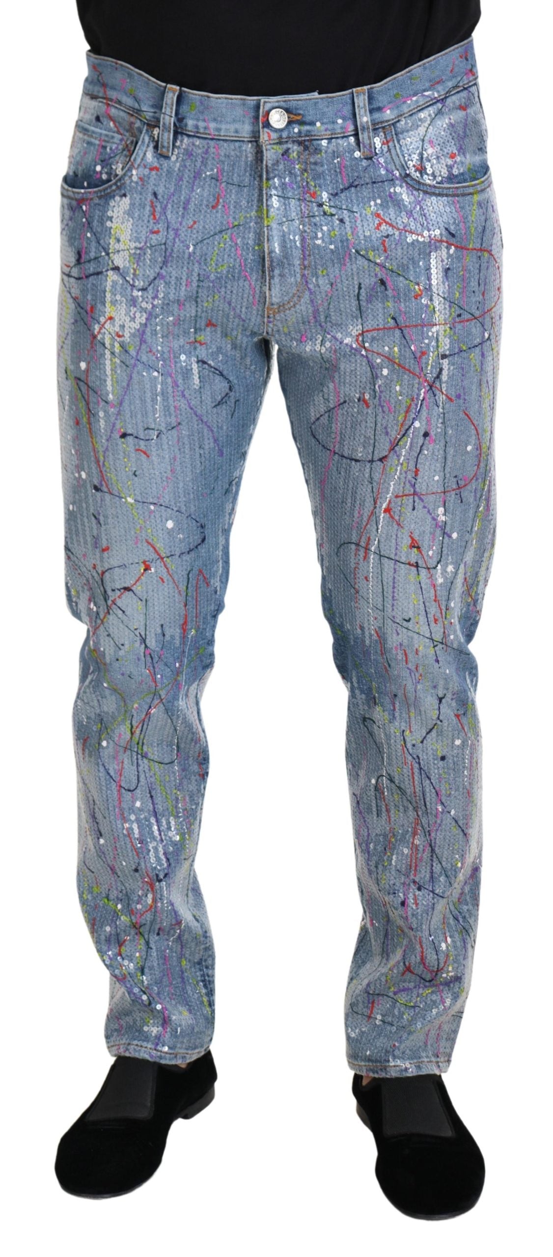 - Exquisite Color Splash Denim Pants