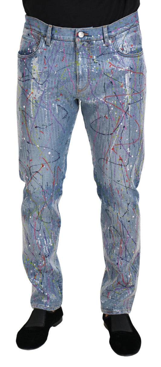 - Exquisite Color Splash Denim Pants