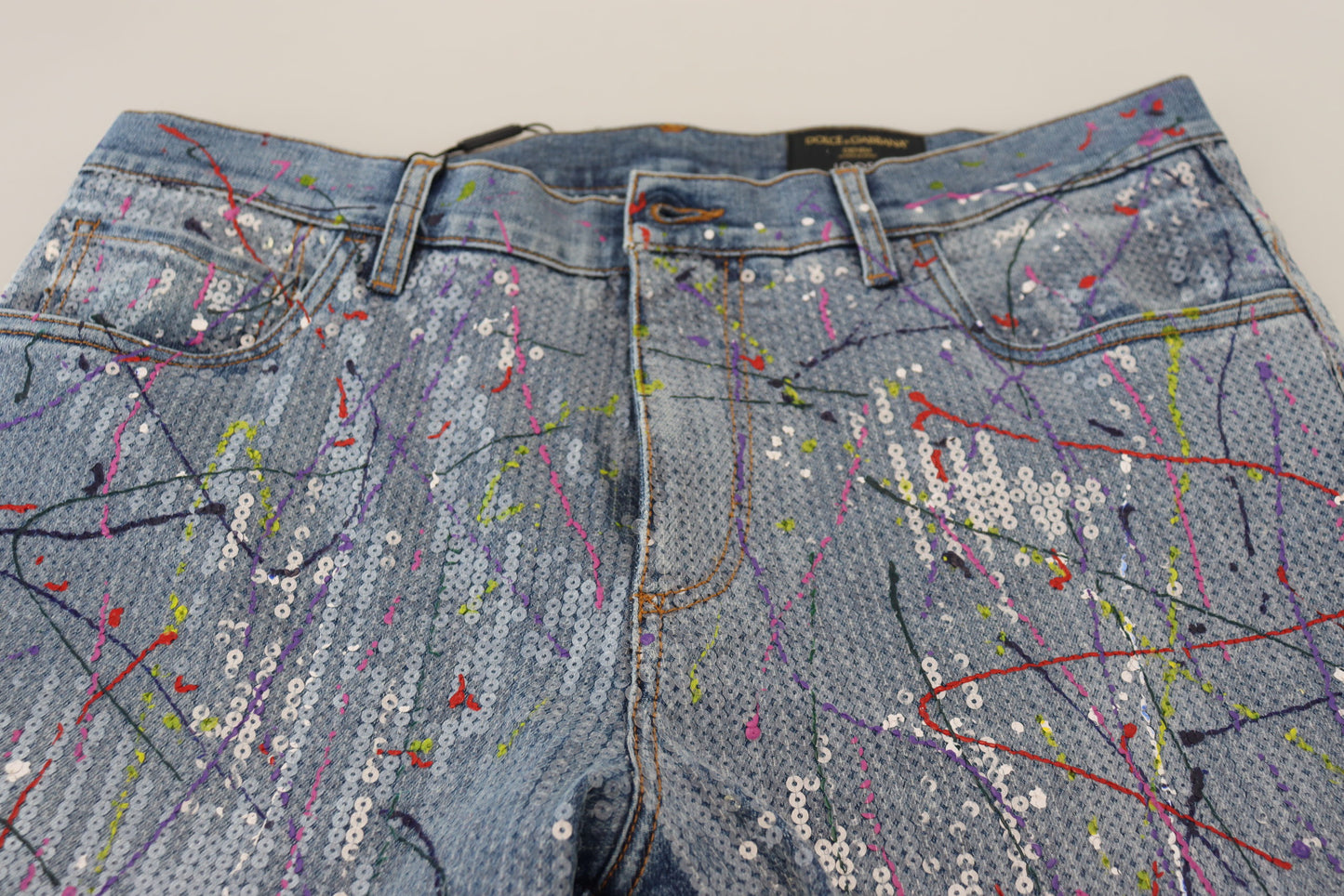 - Exquisite Color Splash Denim Pants