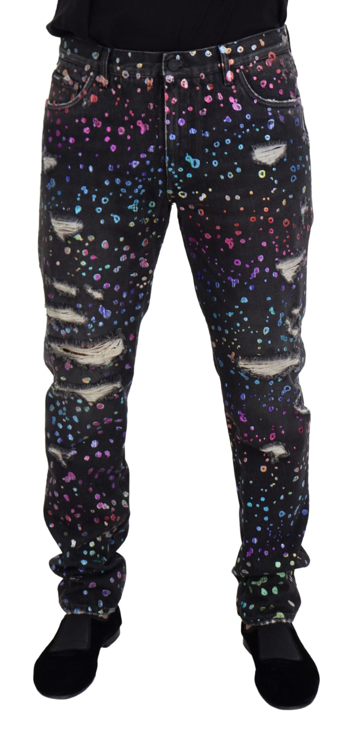 - Elegant Multicolor Printed Denim Pants