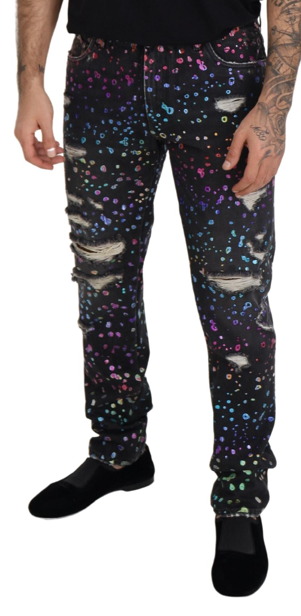 - Elegant Multicolor Printed Denim Pants