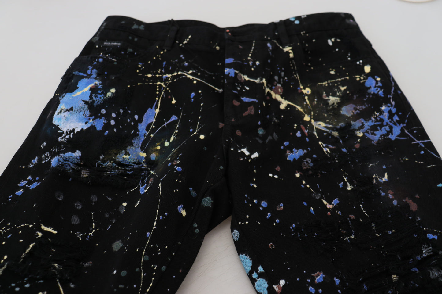 - Exquisite Color Splash Print Denim Pants