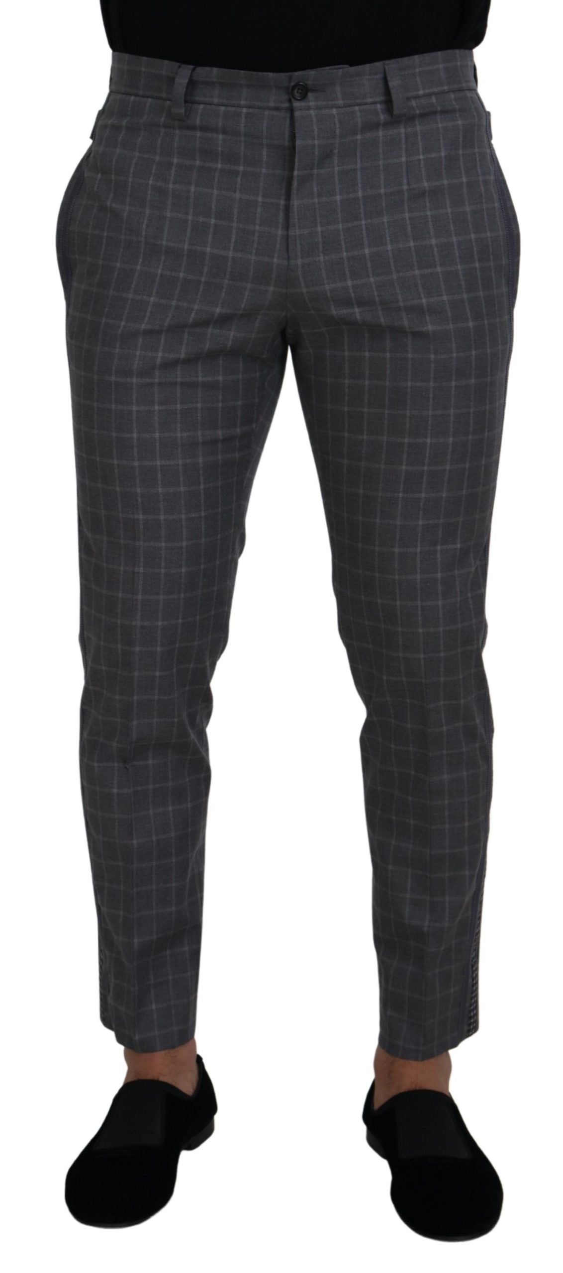 - Grey Cotton Checkered Chino Pants
