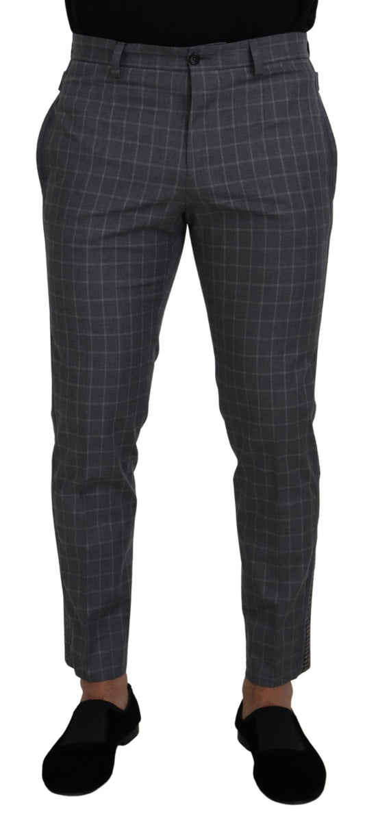 - Grey Cotton Checkered Chino Pants