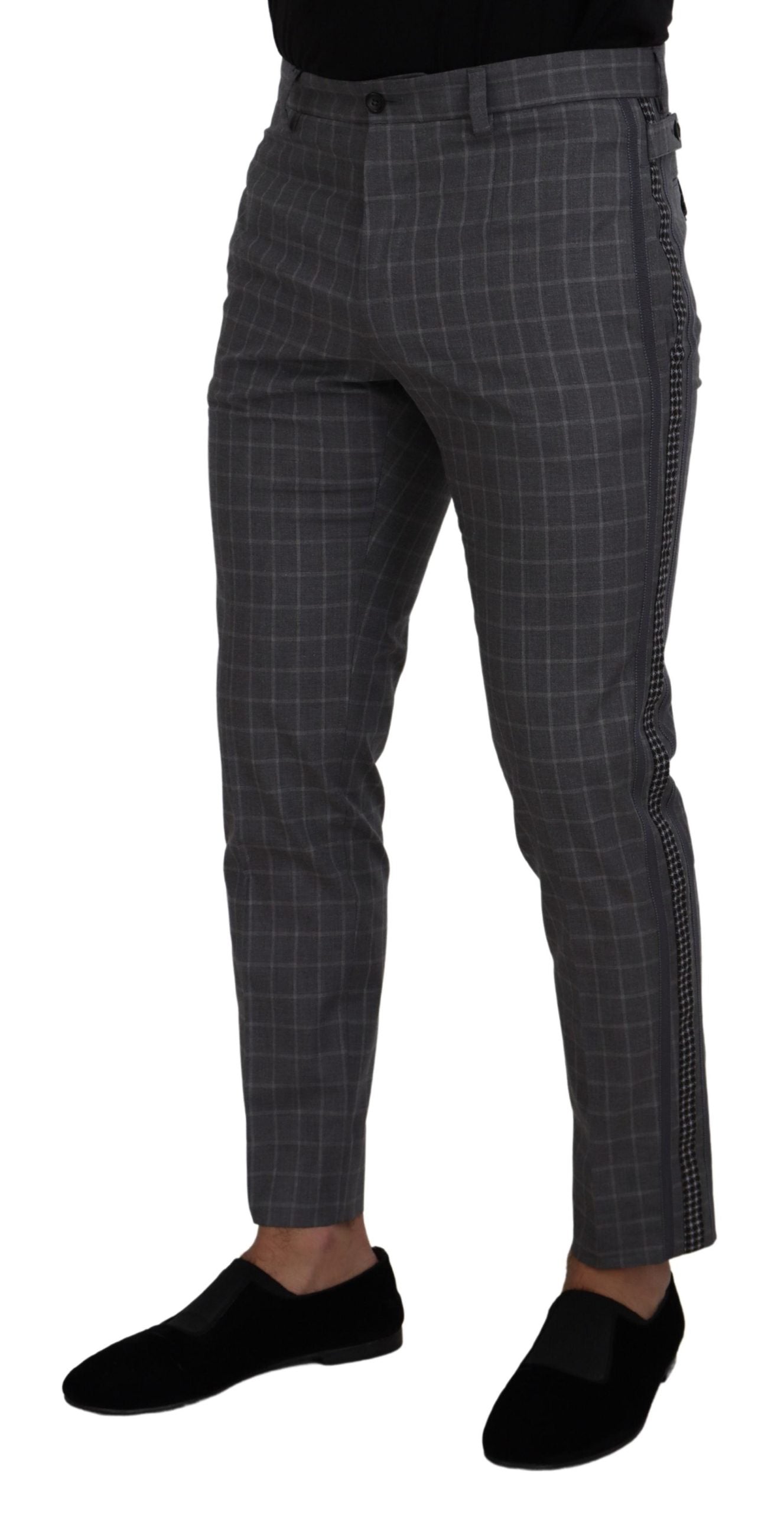 - Grey Cotton Checkered Chino Pants