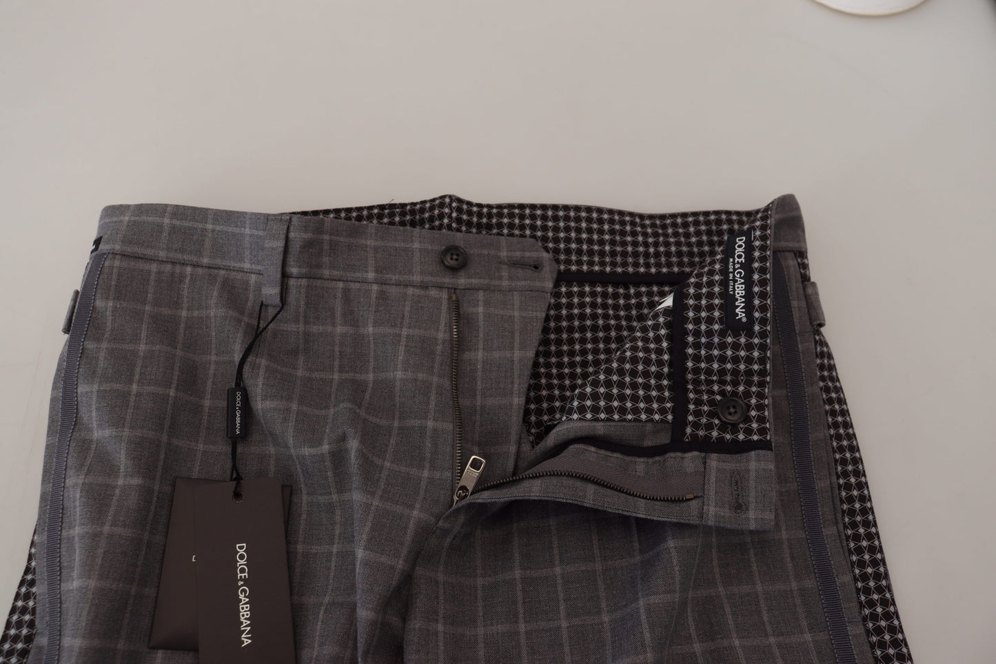 - Grey Cotton Checkered Chino Pants