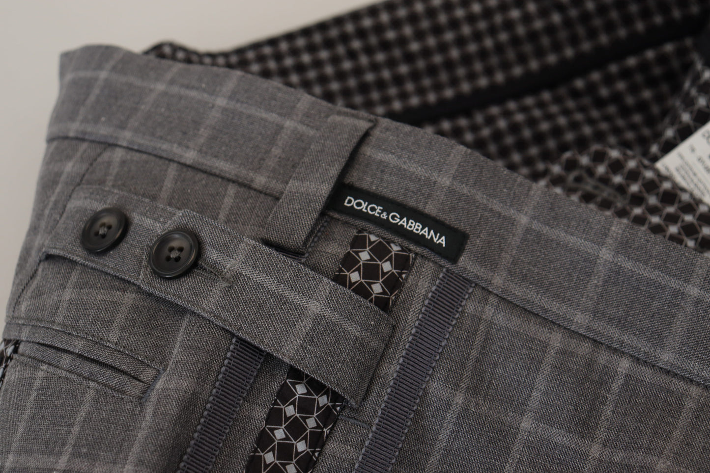 - Grey Cotton Checkered Chino Pants