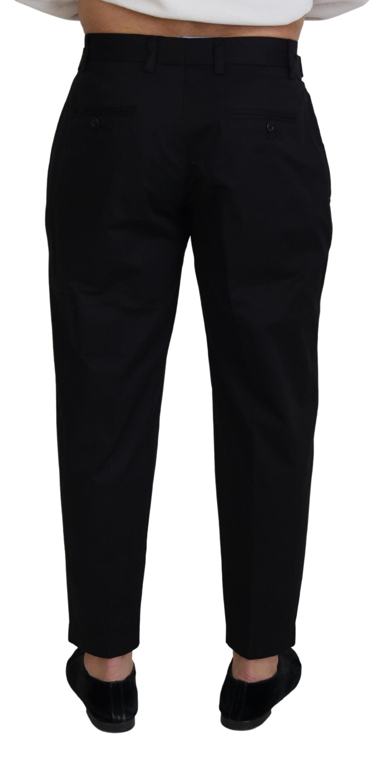 - Sleek Black Italian Designer Pants with Side Buckle