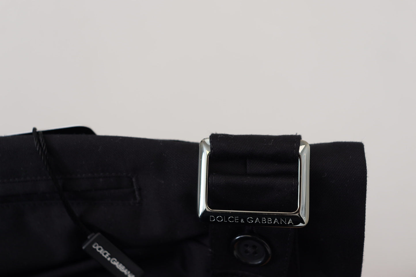 - Sleek Black Italian Designer Pants with Side Buckle