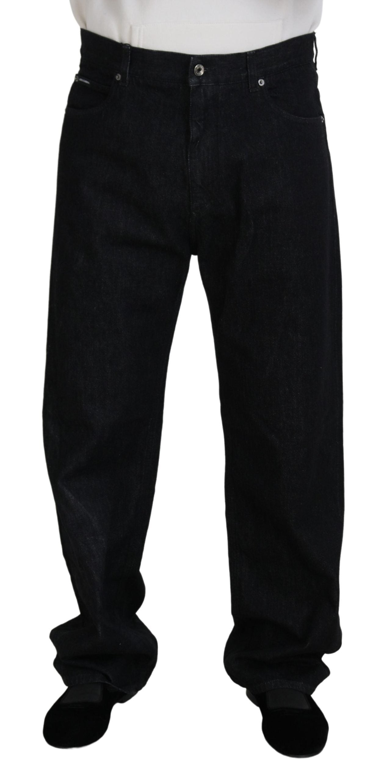 - Elegant Black Washed Denim Pants Luxe Cotton