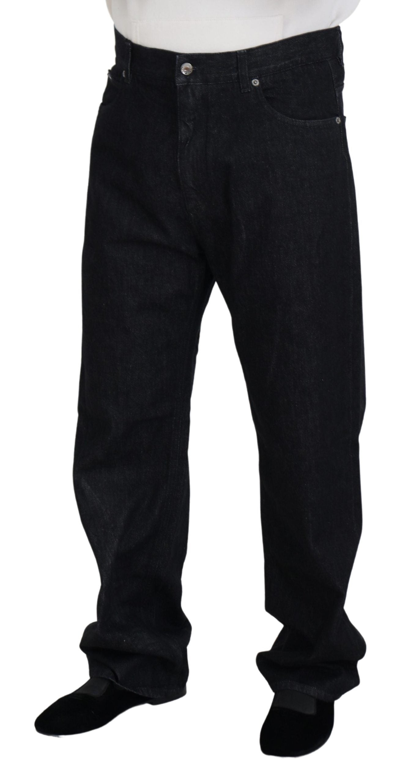 - Elegant Black Washed Denim Pants Luxe Cotton