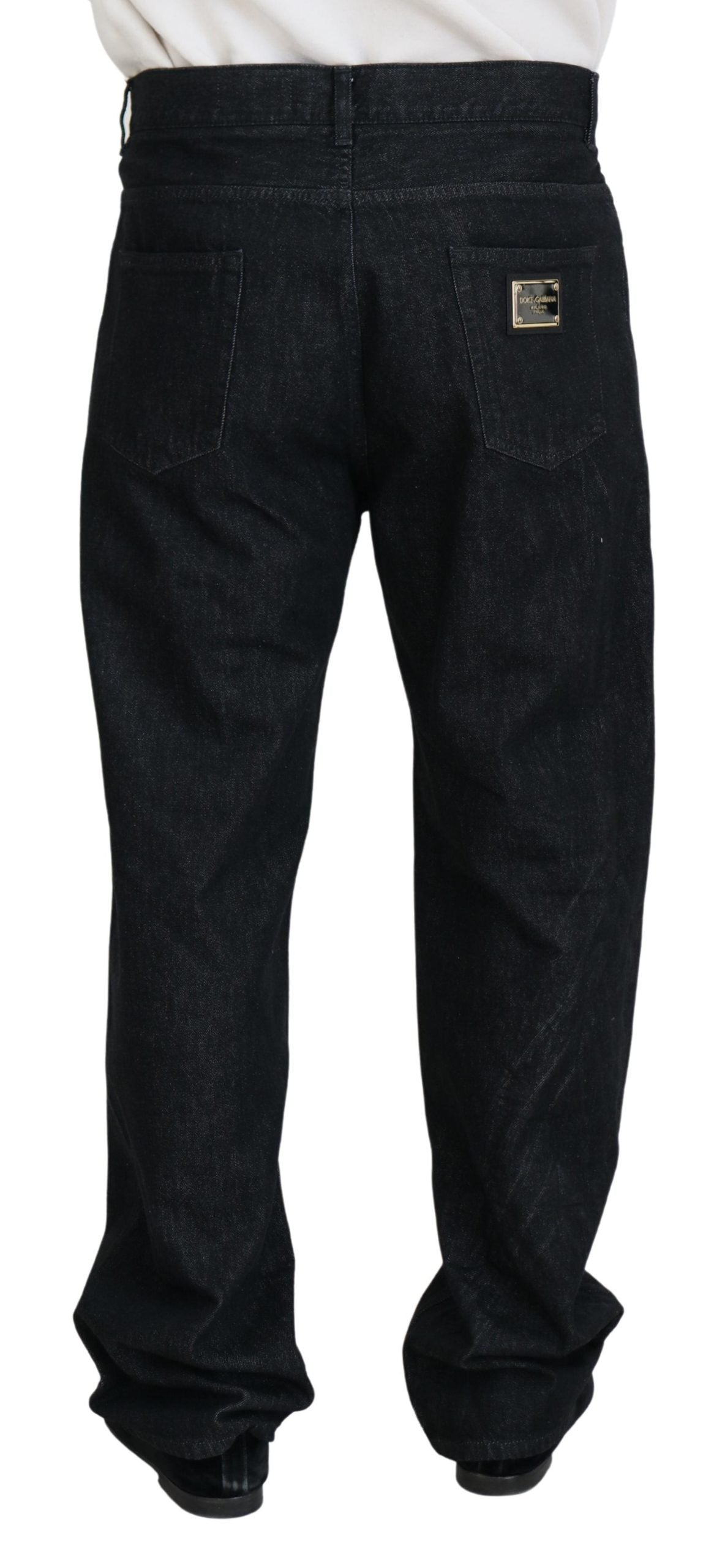 - Elegant Black Washed Denim Pants Luxe Cotton