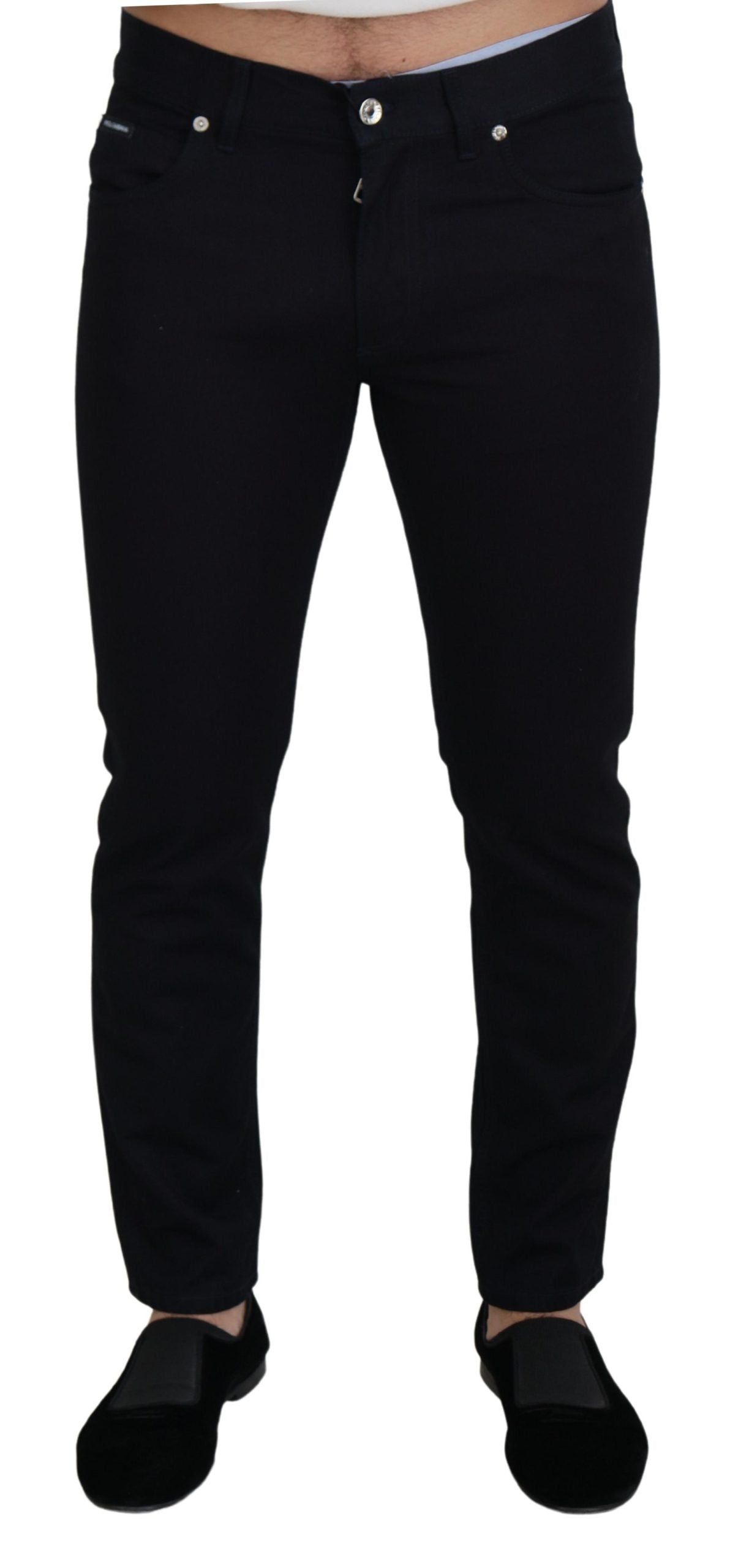 - Elegant Black Silk Blend Denim Pants