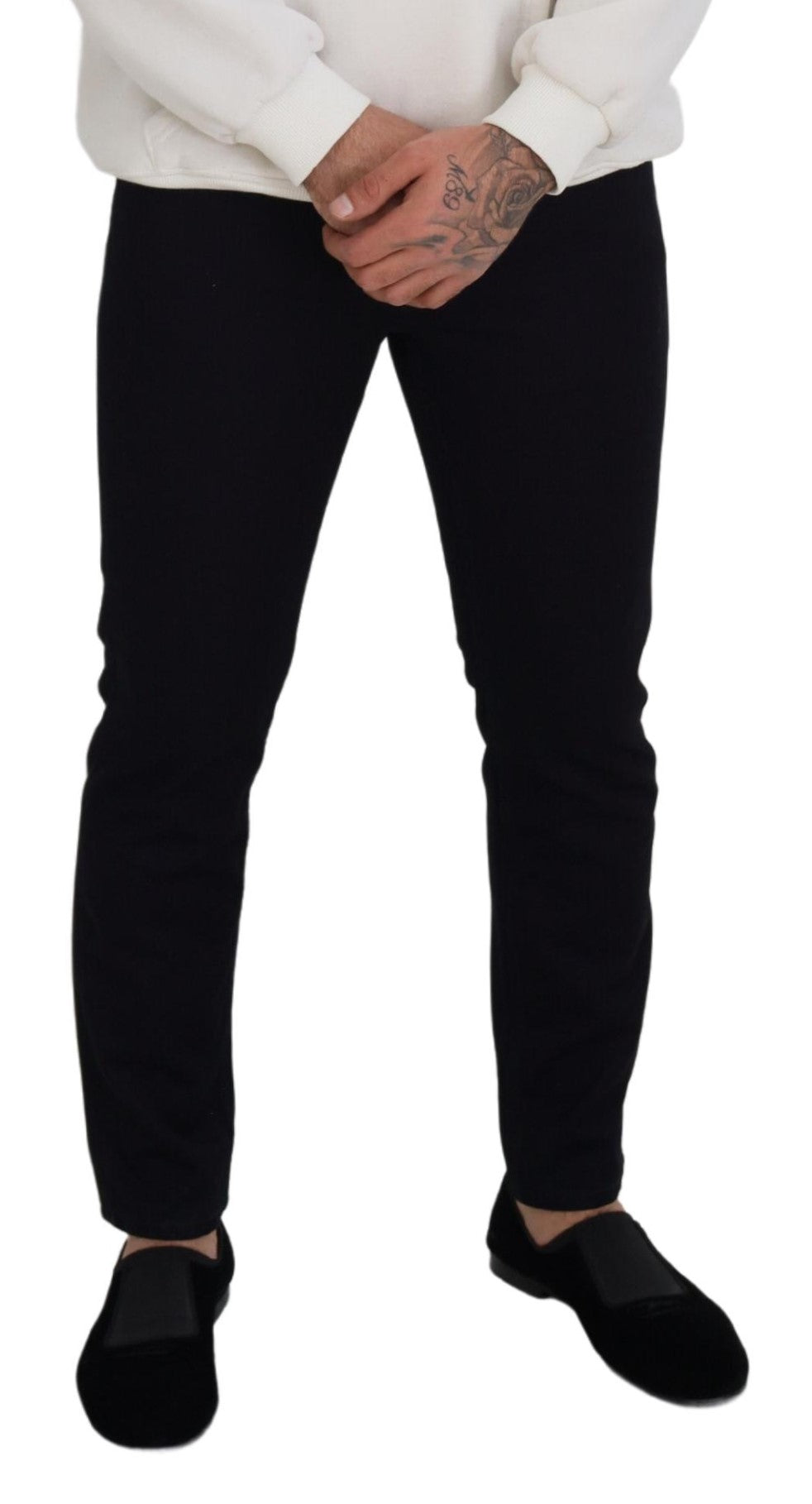 - Elegant Black Silk Blend Denim Pants